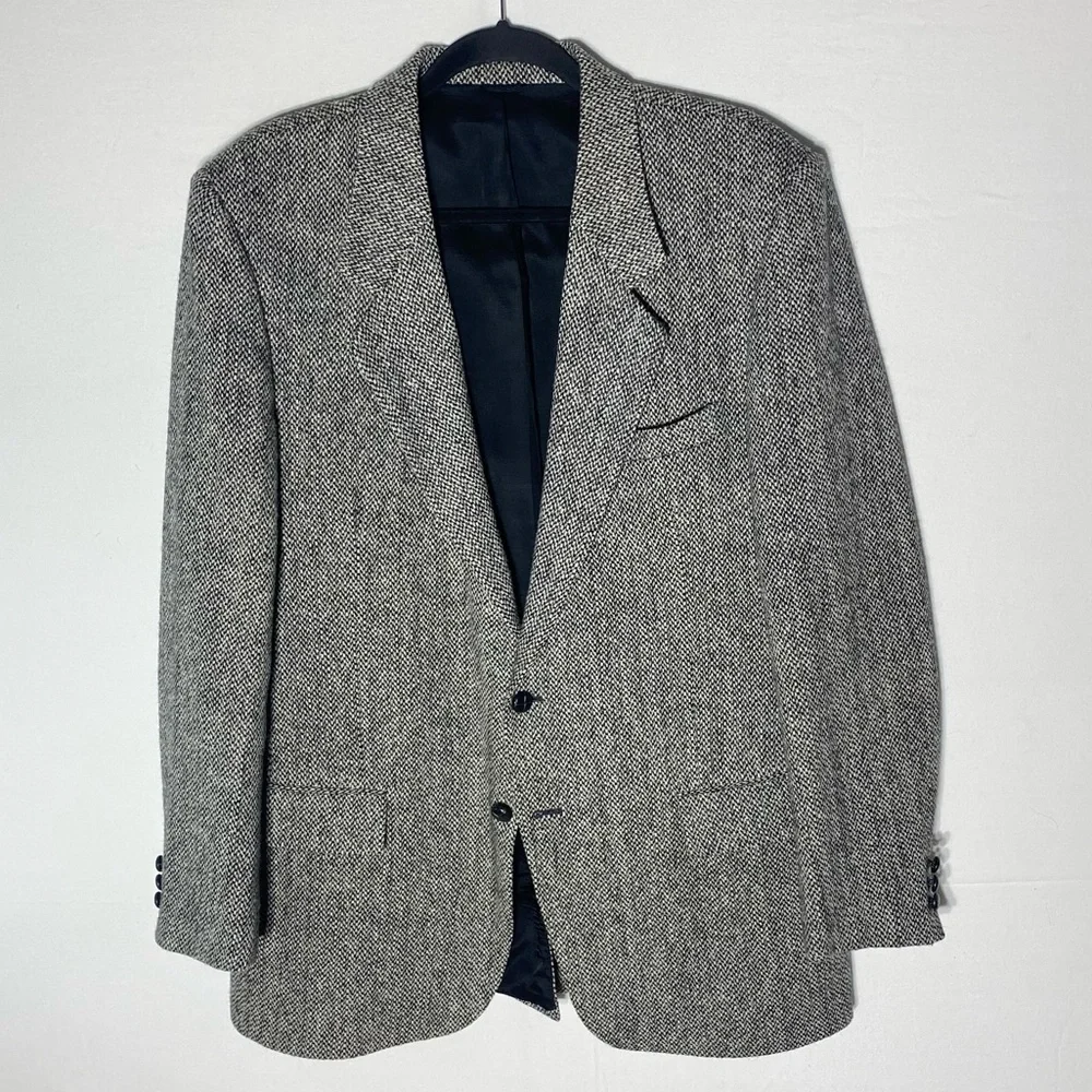 Vintage Harris Tweed Grey Wool Blazer Suit Jacket 44L - Picture 15 of 15